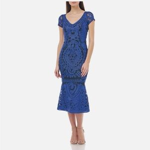 NWT JS Collections Royal Blue Lace Midi Dress with Cap Sleeves